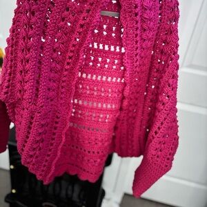 Sweet Pea Vibrant Pink Crochet Cardigan